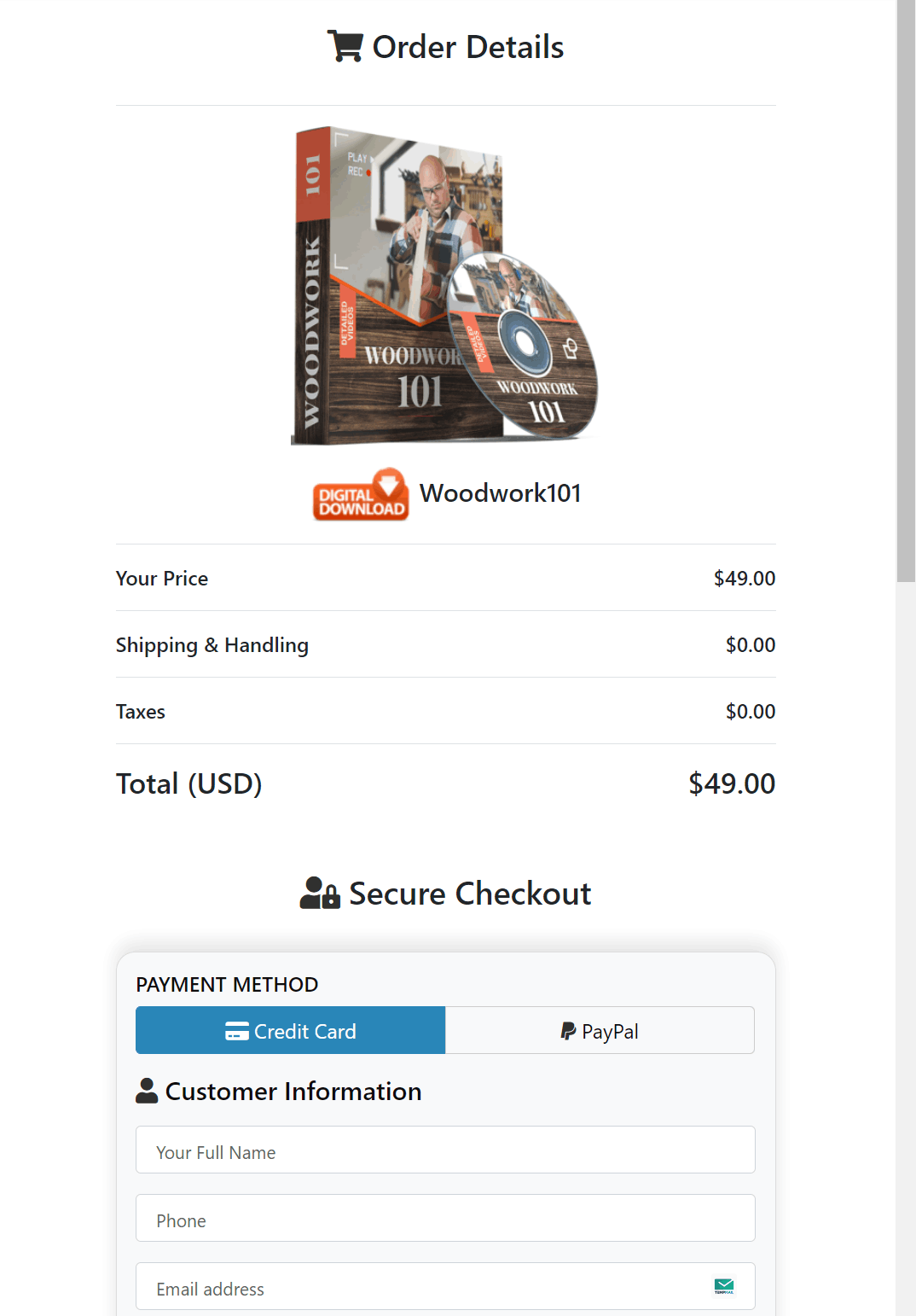 woodwork101 Checkout Page